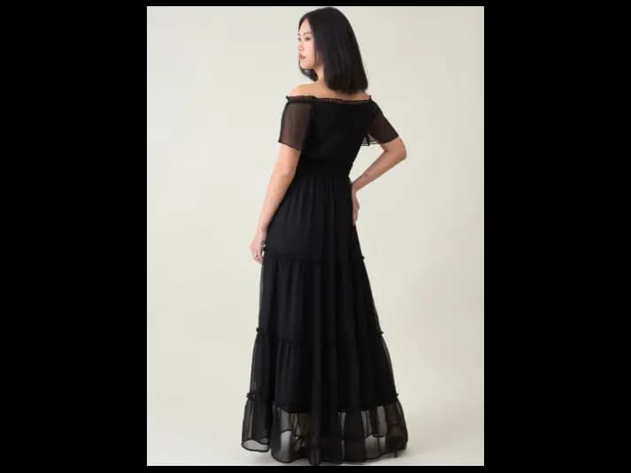 Women Off-Shoulder Tiered Smocked Chiffon Maxi Dress (3)