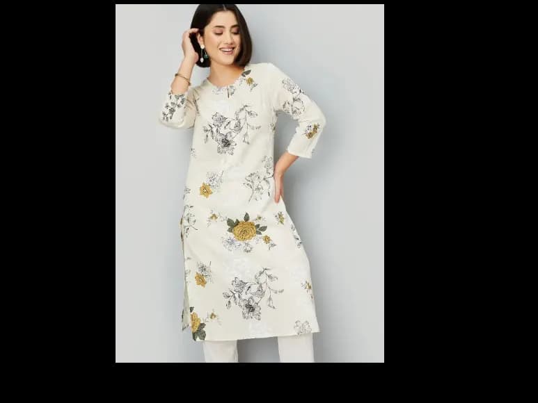 Women Floral Printed Round Neck Straight Kurta (4)
