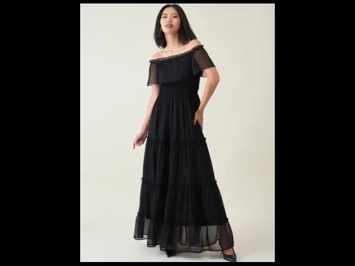 Women Off-Shoulder Tiered Smocked Chiffon Maxi Dress (4)