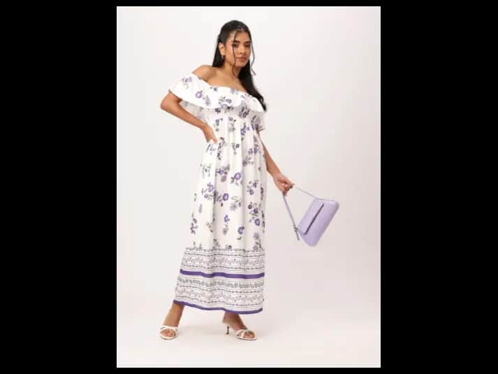 Holiday Chic Off-Shoulder Appeal Smocked Maxi Dress