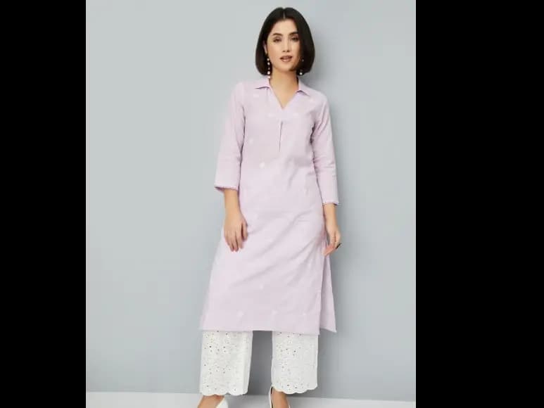 Patchwork Shirt Collar Straight Kurta