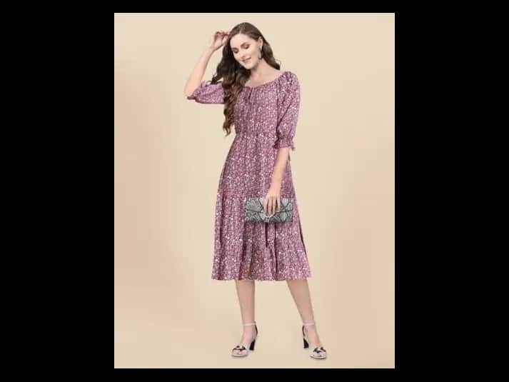 Women Floral Print Tiered Dress