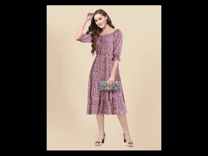Women Floral Print Tiered Dress