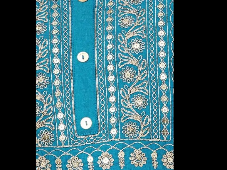 Floral Embroidered Round Neck Regular Sequinned Straight Kurta (3)