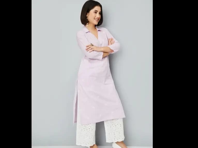 Patchwork Shirt Collar Straight Kurta (3)