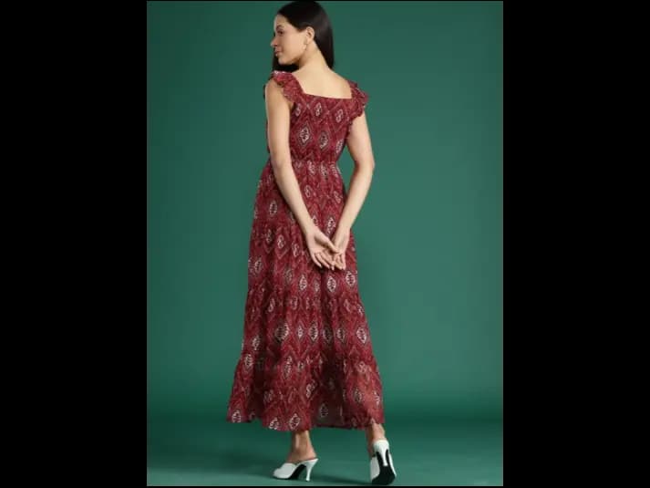 Print Flutter Sleeves Georgette Fit & Flare Maxi Dress (4)