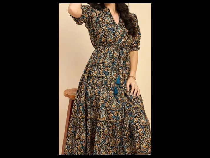 Ethnic Motifs Printed Cotton Empire Midi Dress (7)