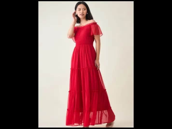 Women Off-Shoulder Layered Chiffon Maxi Dress
