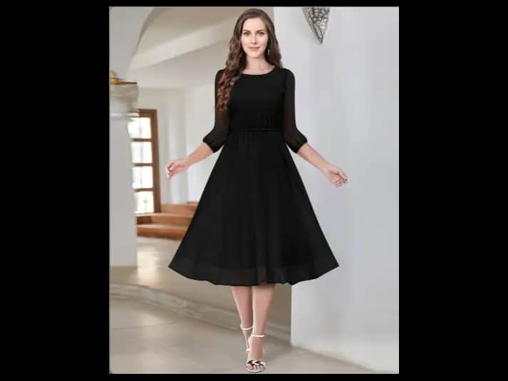 Fit & Flare Dress with Puffed Sleeves