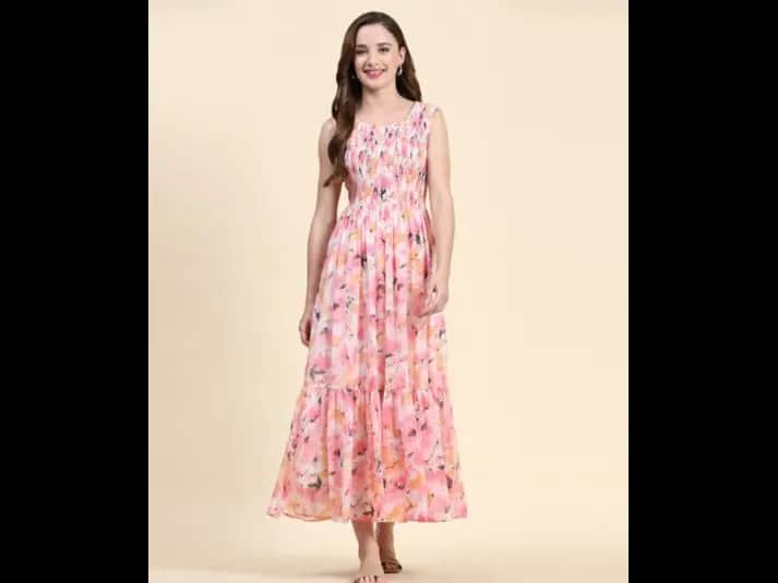 Women Floral Print Tiered Dress