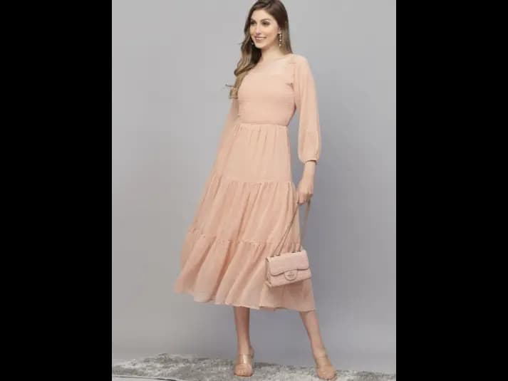 Puff Sleeves Fit & Flare Midi Dress (3)