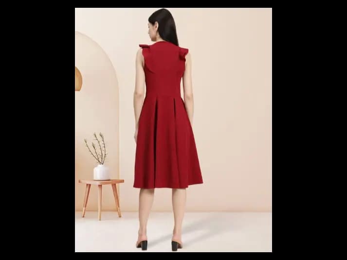 Women V-Neck Fit & Flared Dress with Ruffles (4)