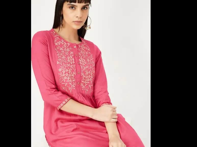 Ethnic Motifs Yoke Design Thread Work Pleated A-Line Kurta