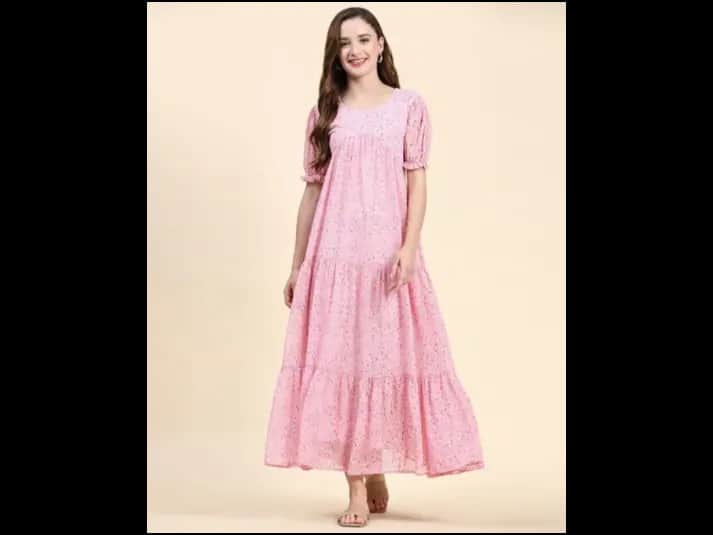 Women Floral Print Tiered Dress