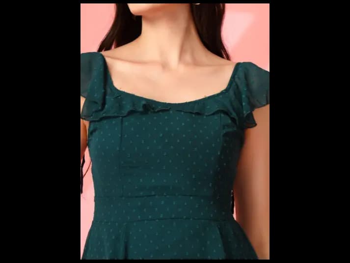 Women Round Neck Flutter Sleeves Fit & Flare Maxi Dress (4)