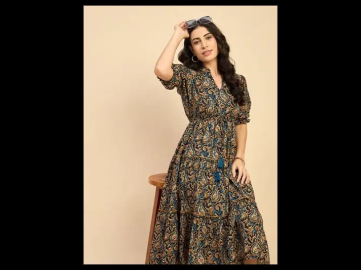 Ethnic Motifs Printed Cotton Empire Midi Dress (3)