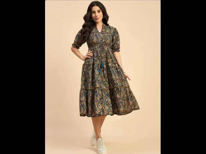 Ethnic Motifs Printed Cotton Empire Midi Dress